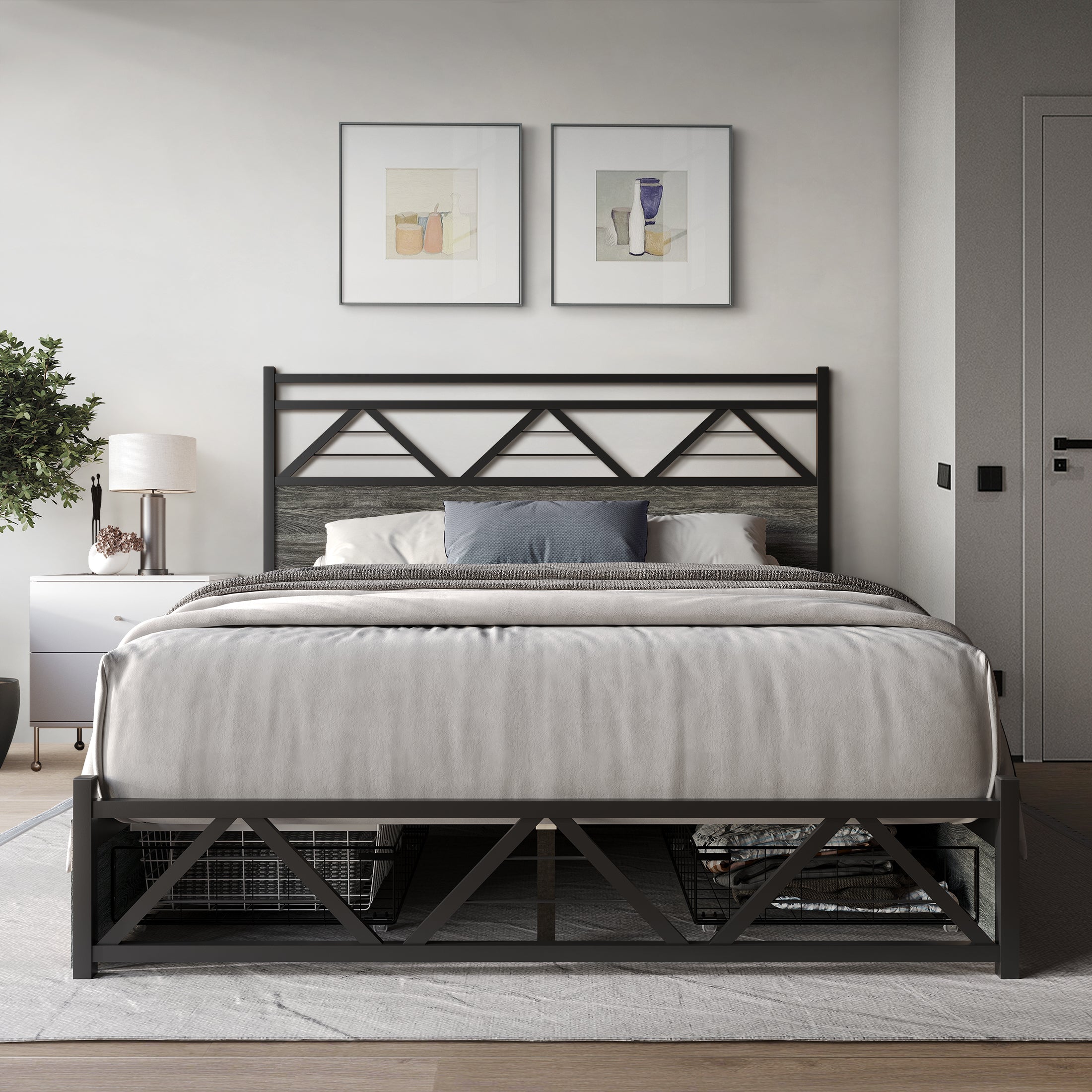 CMB050PLS-DGY_LS1_ALT2.jpg Annagreth Contemporary Metal Platform Bed with 4 Metal Drawers - Image 1