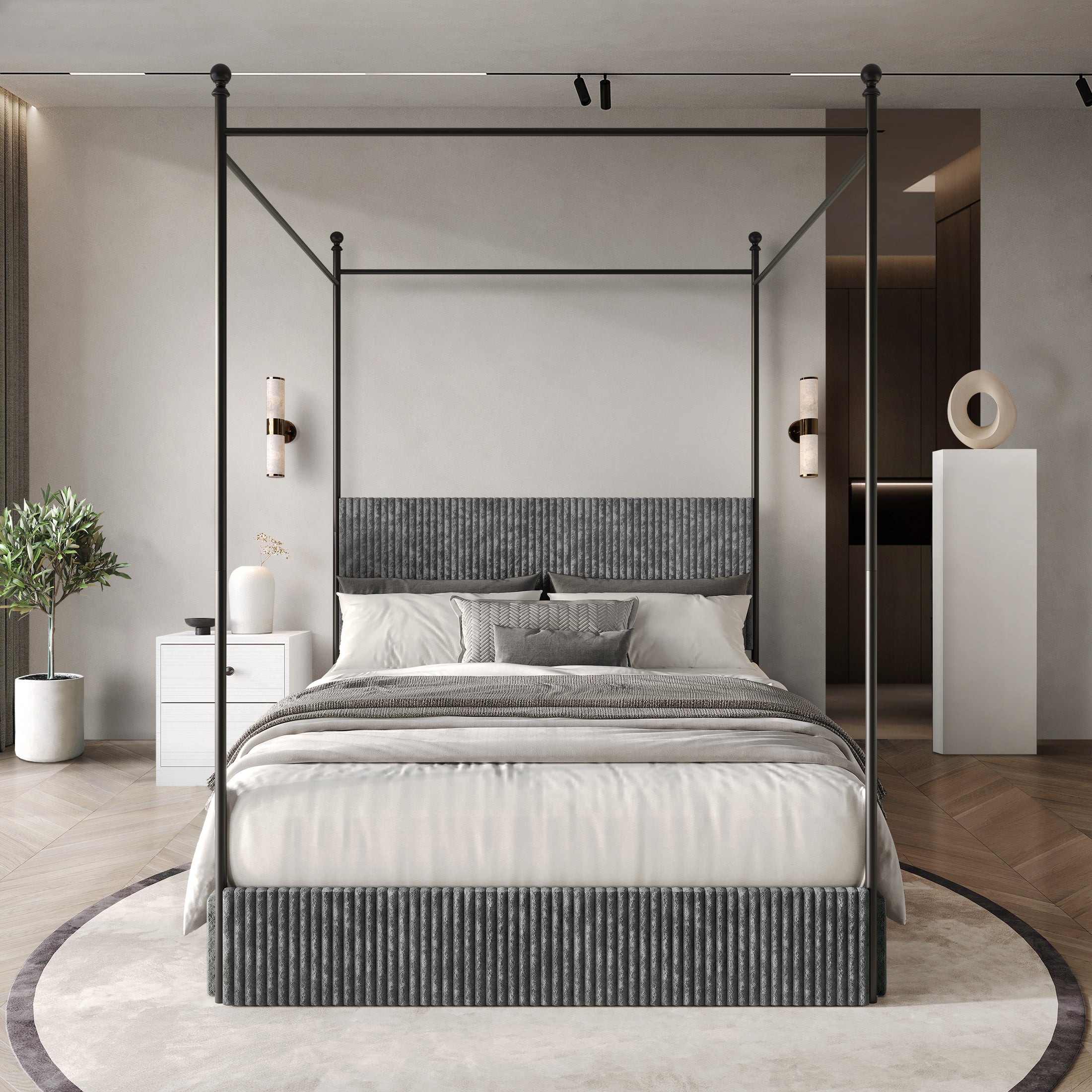 CMB058PLS-GY_LS1_ALT2.jpg Lauriel Metal Canopy Bed - Image 1